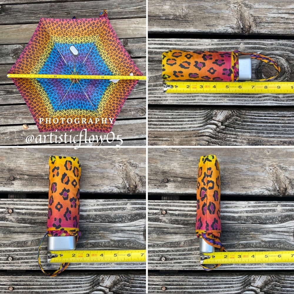 NEW! Totes Small Compact Rainbow Leopard Umbrella - Picture 7 of 8